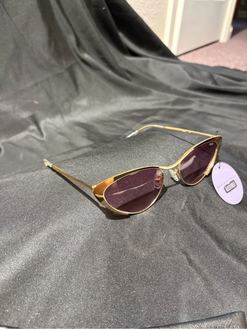 Quay Australia Cat-Eye Sunglasses - Gold Frame, Violet Lenses